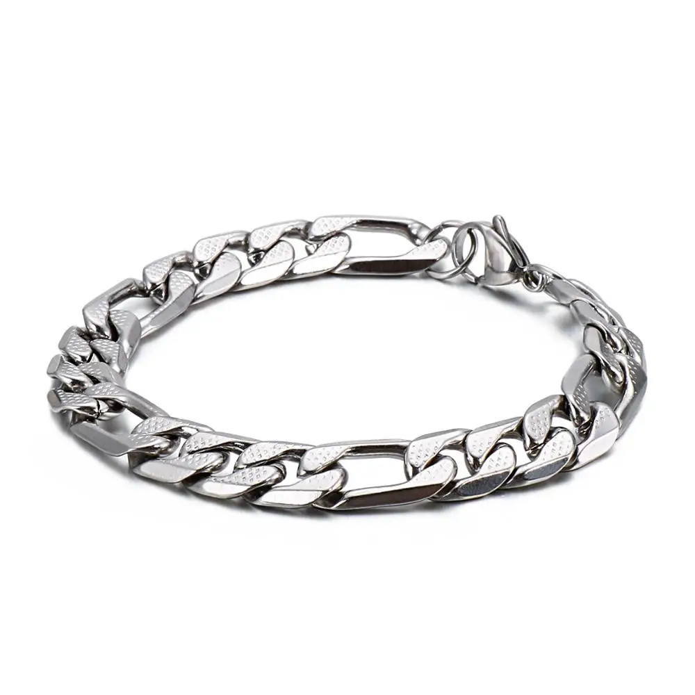 7/8/9mm Width Stainless Steel Figaro Chain Bracelet For Men Summer Jewelry
