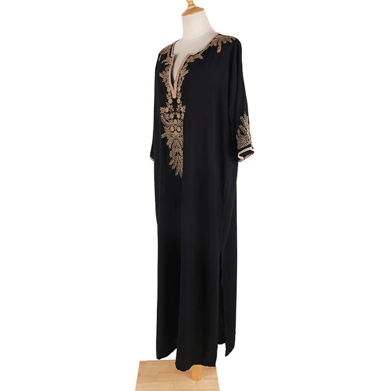 Luxury Design Black Dress India Trendy Gold Thread Accession Embroidery Royal Caftan For Women Plus Size Ankle Length Long Gowns