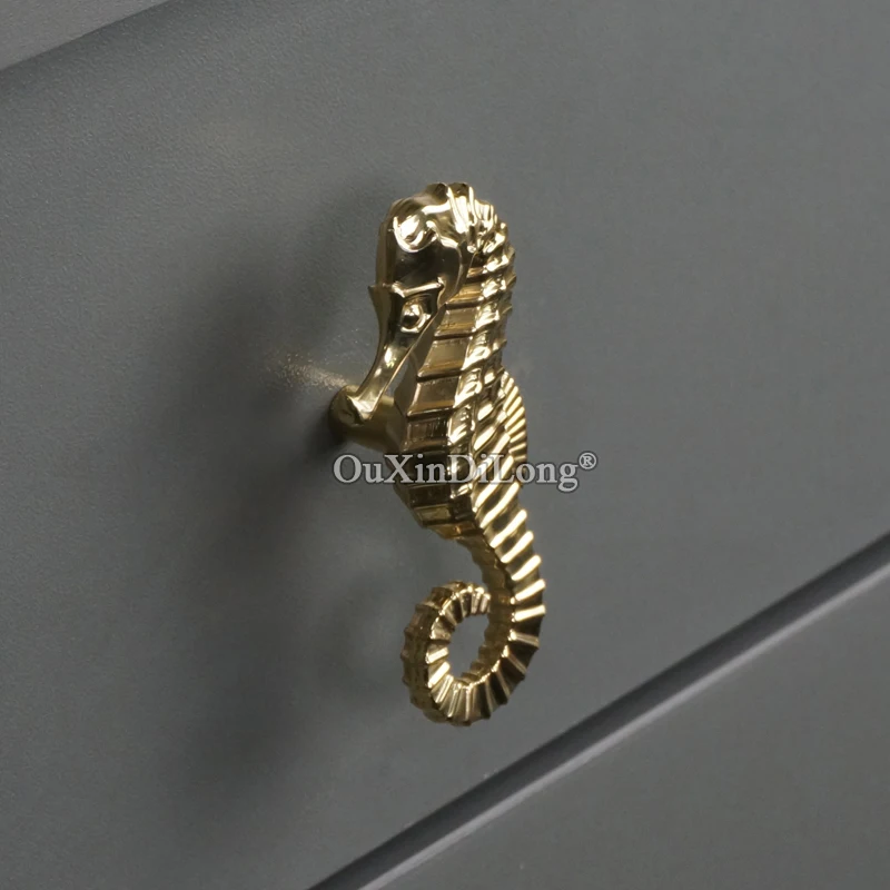 New Arrival 10PCS Solid Brass French Hippocampus Furniture Handles Drawer Pulls Cupboard Wardrobe Kitchen TV Cabinet Pulls Gifts