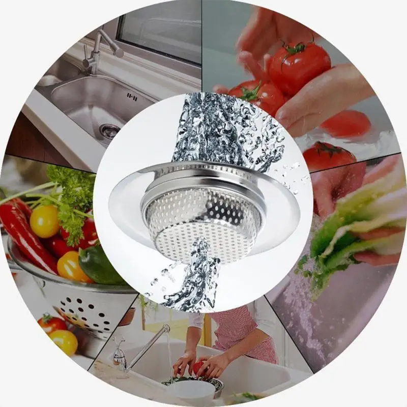 Stainless Steel Kitchen Bathroom Sink Strainer Waste Plug Sink Filter Waste Collector Hair Catcher Shower Drain Hole Filter