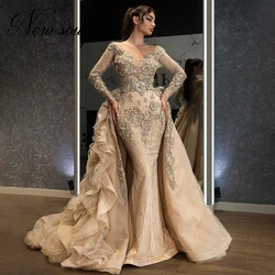 Detachable Skirt Beading Women Prom Dress Customized Plus Size 2021 Robes Arabic Evening Wear Islamic Flower Wedding Party Gown
