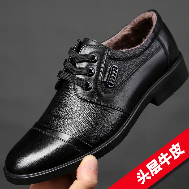 Winter Mens Shoes Fashion Men Genuine Leather Casual Shoes Business Plus Cashmere Warm Cotton Shoes With/No Fur chaussure homme