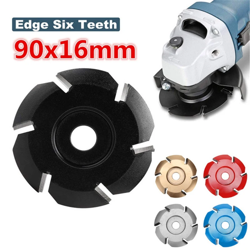 1Pc Six Teeth Wood Carving Disc Tool Milling Cutter for 16mm Aperture Grinding Wheel Angle Grinder Diameter 90mm Polishing Tools