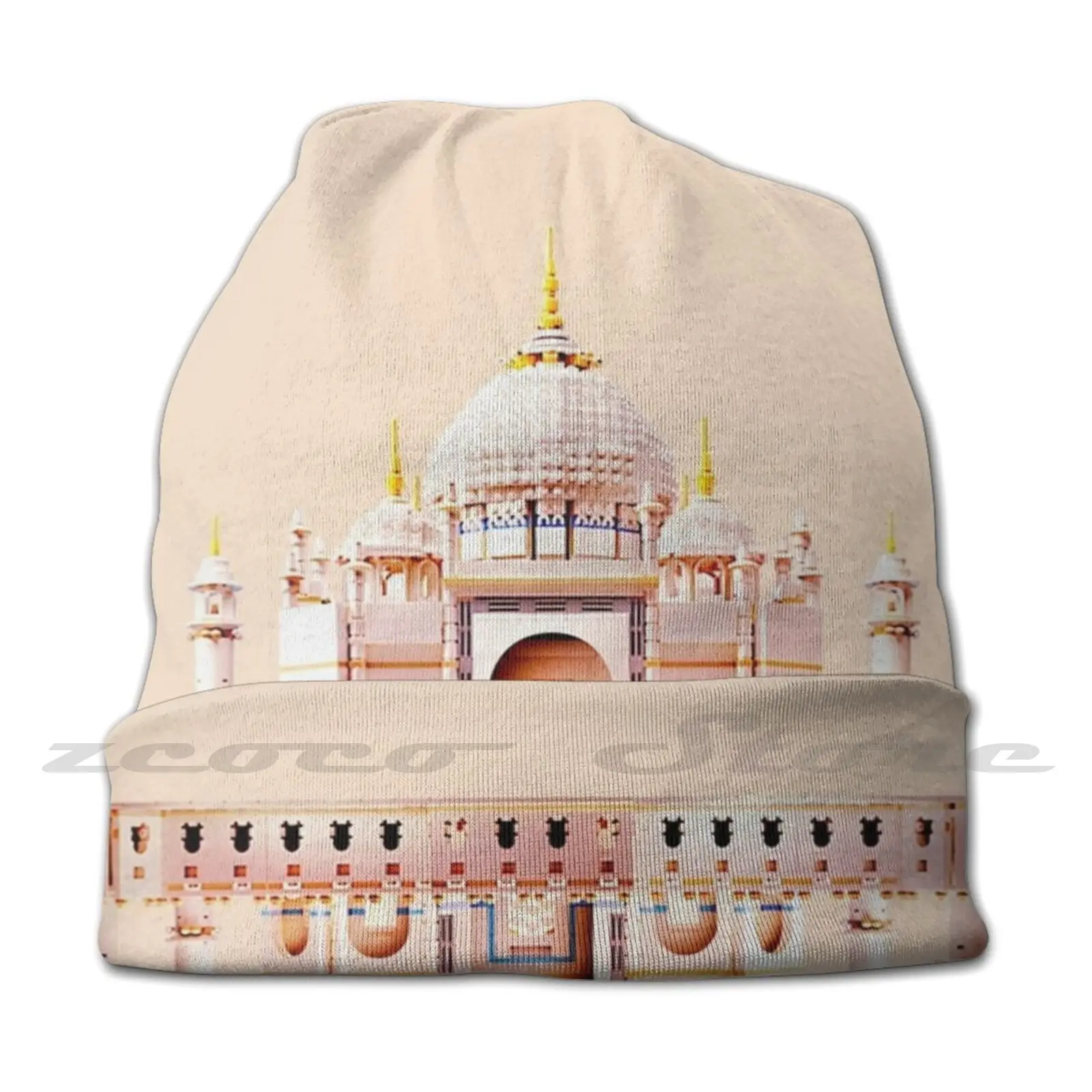 Taj Mahal Personalized Pattern Knit Hats Plus Size Elastic Soft Cap Monument Taj Mahal Orange Memory Sweet Light Colour Mind