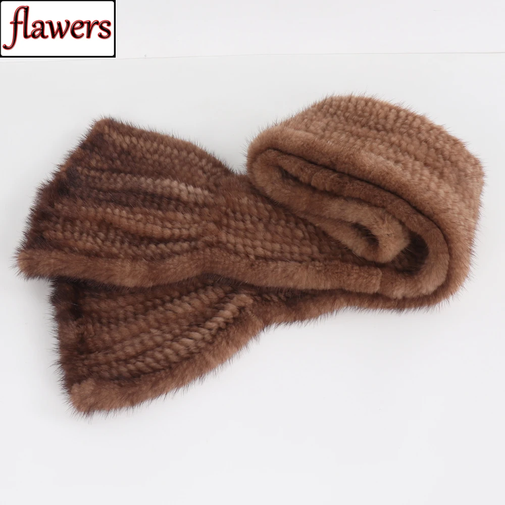 Women Hand Knitted 100% Real Mink Fur Scarf Natural Warm Long Mink Fur Muffler Shawl Lady Winter Luxury Genuine Mink Fur Scarves