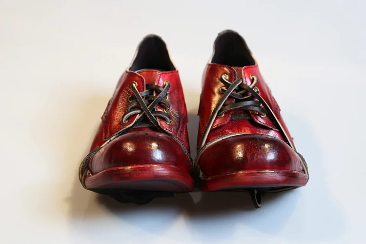 mens Vintage Brock Brogue carved leather head low cut shoes tooling casual shoes men and women wine red