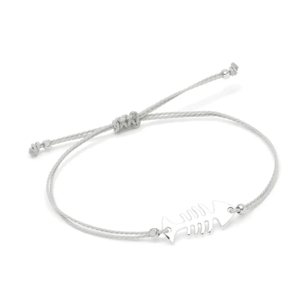 Metal Alloy Fish Bone String Braided Bracelet Women Men 2019 New Fashion Grey Waxed String Draw Cord Adjustable SImple Jewelry