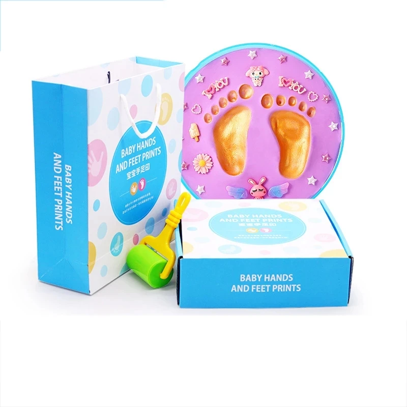 Baby footprint baby gift Baby Care Air Drying Soft Clay DIY Babies hand foot Imprint Kit Casting Toys print pad Newborn souvenir