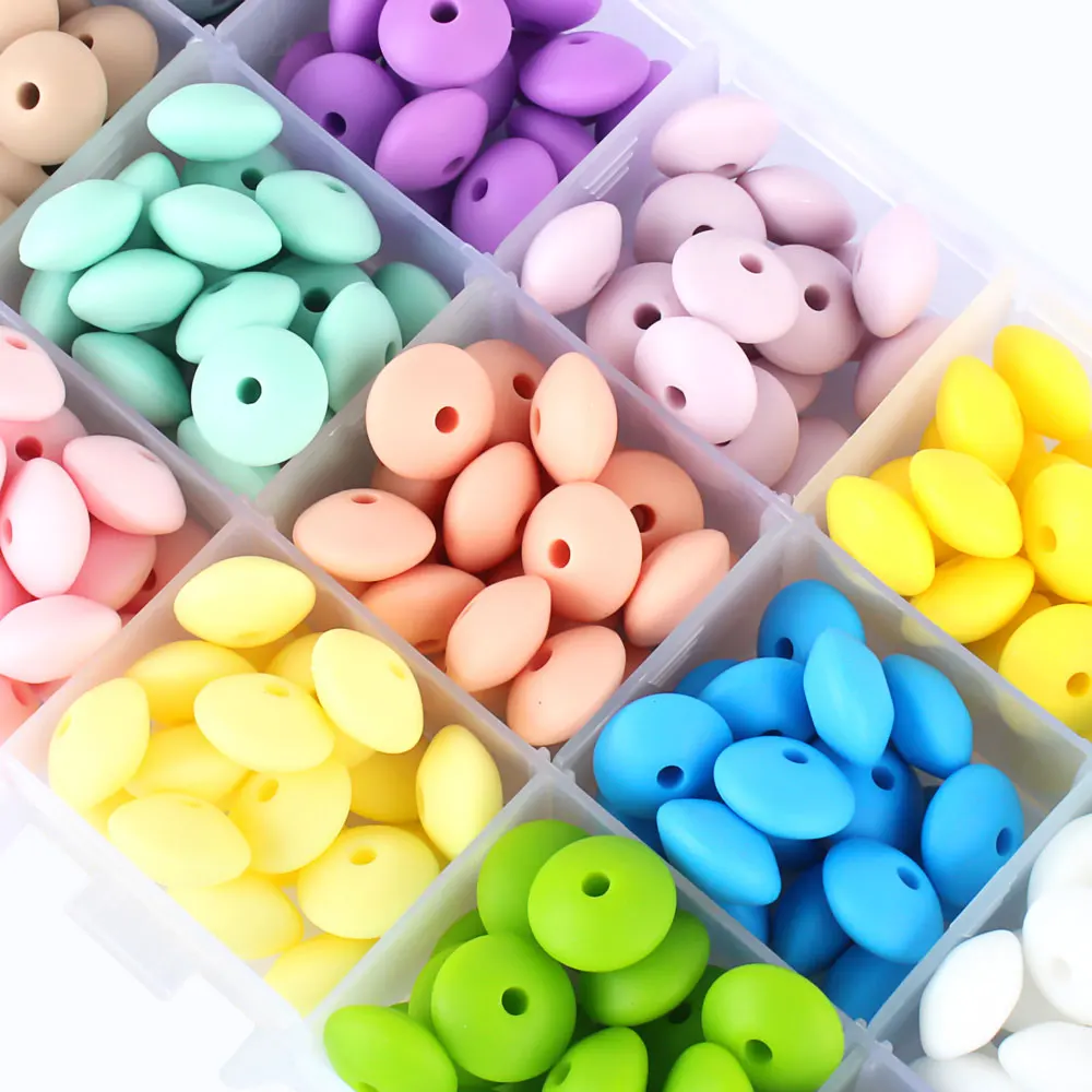 

30pcs Silicone Lentil Beads BPA Free Food Grade Rodent DIY Charms Newborn Nursing Accessory Teething Necklace 12mm Abacus Bead