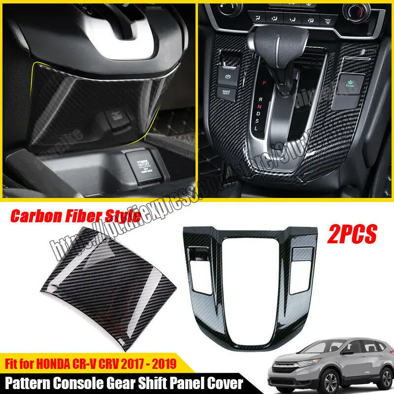 

2PCS Carbon Fiber Pattern Console Gear Shift Panel Cover Trim For Honda CRV CR-V 2017 2018 2019 2020 2021