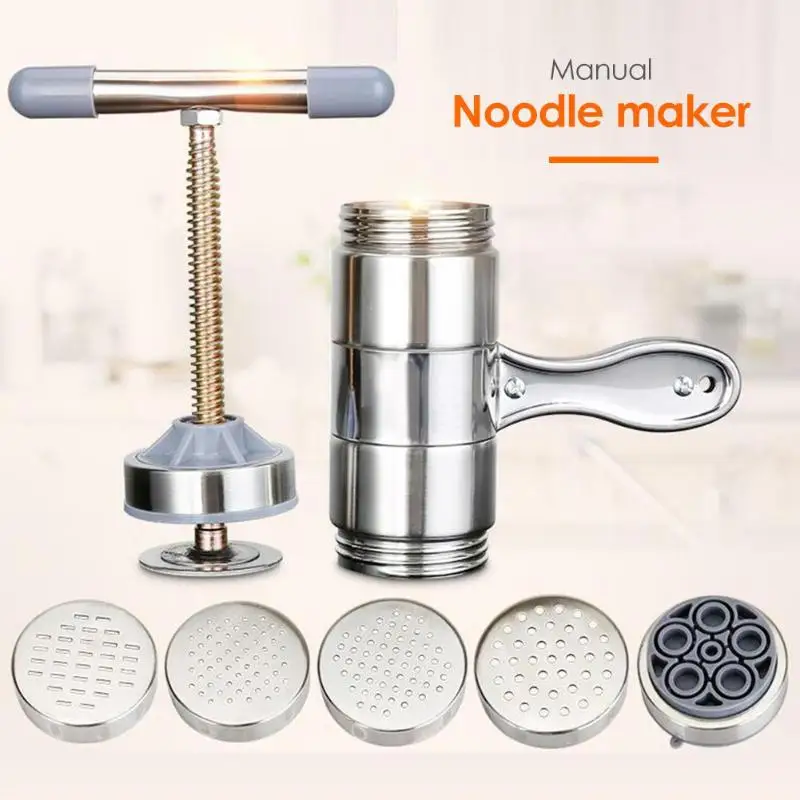 Manual Stainless Steel Noodle Maker Press Pasta Cutter Kitchen Machine Tool Hollow Noodle Machine Handmade Noodle Machine 5 Head