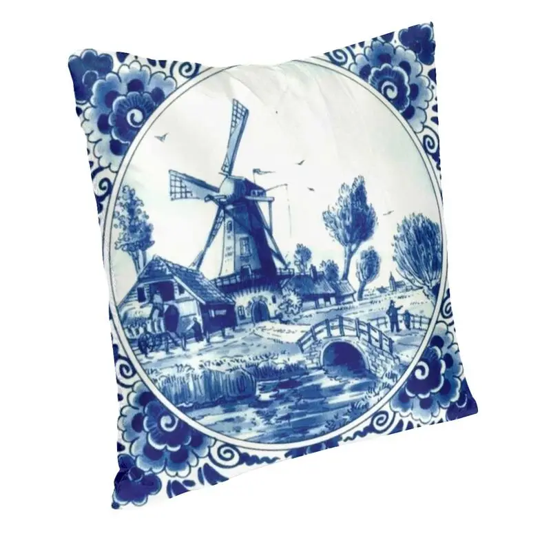 Fodera per cuscino olandese Blue Delft 40x40cm Vintage Windmill And Bridge Art federa per divano federa quadrata decorativa per la casa