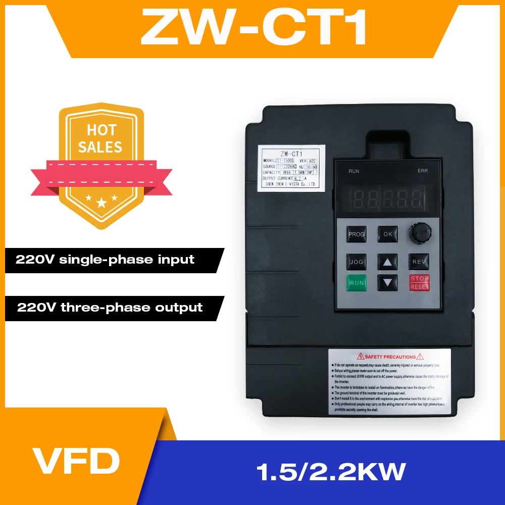 

Convertidor de frecuencia de velocidad ajustable, Inversor VFD, 1,5KW/2,2KW, ZW-CT1, 3P, 220V, Salida para Motor