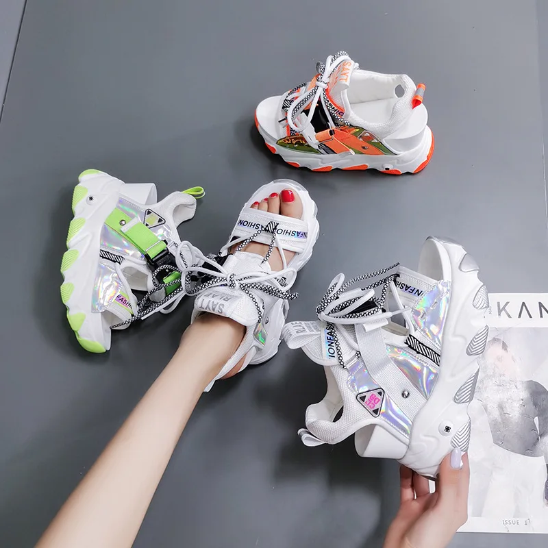 Thick Mixed Color Women's Sandals, Casual Women's and Beach Shoes with Lace Buckle and Open Toe, New 2021