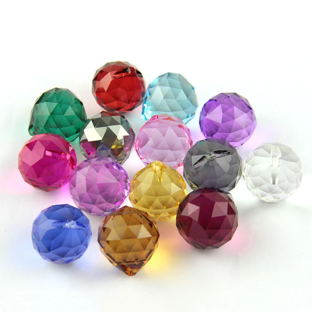 20mm/30mm/40mm 10pcs Chandelier Crystal Faceted Ball Prism Colorful Suncatcher Feng Shui Ball Glass Lamp Parts