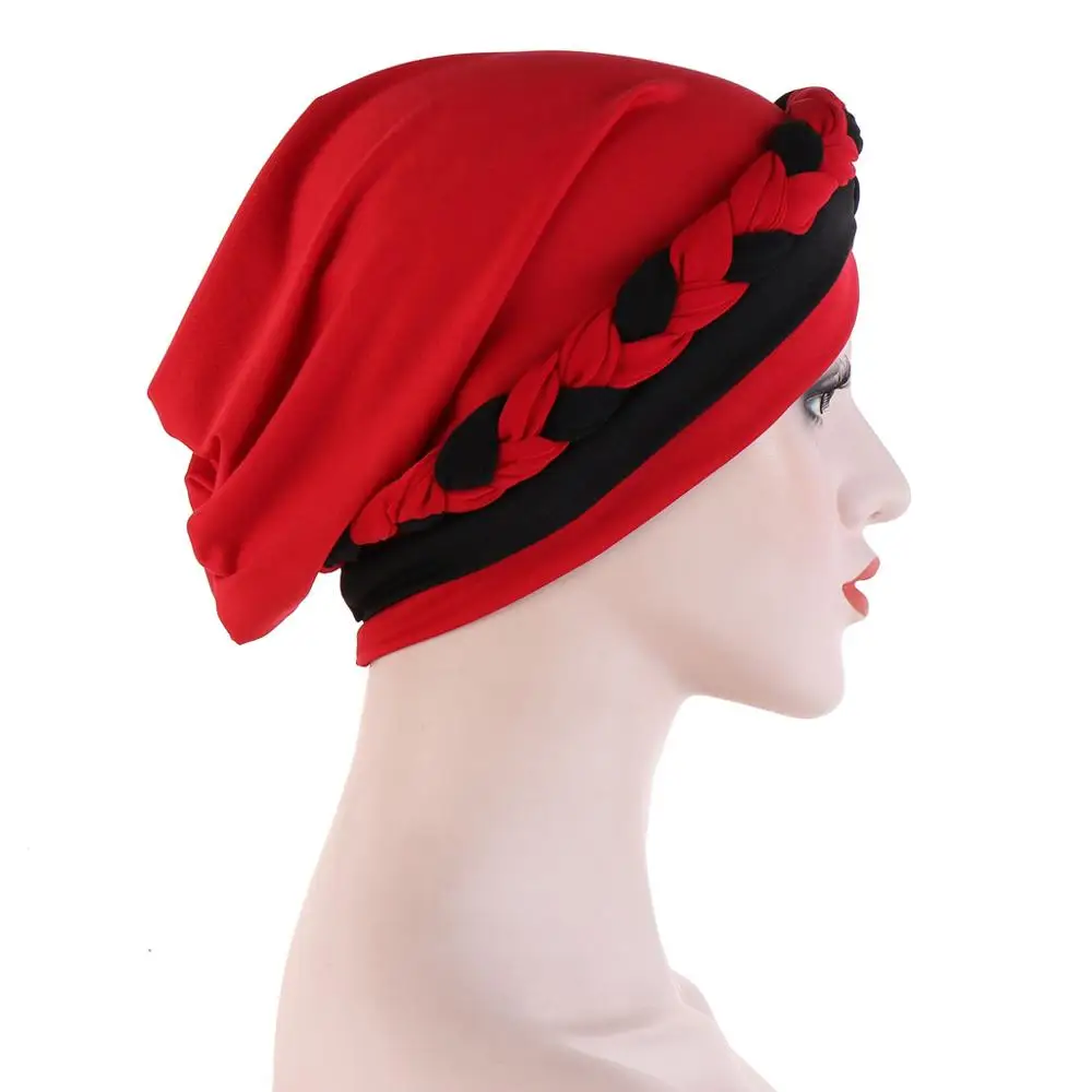 Muslim Women Milk Silk Braid Cross Turban Hat Scarf Bonnet Chemo Beanies Cap Hijab Headwear Hair Head Wrap Hair Accessories