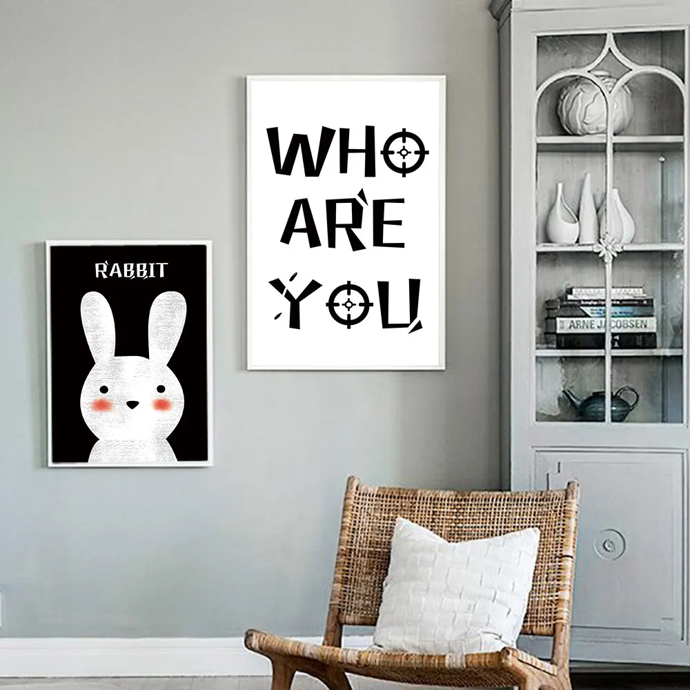 Cartoon Poster Animals Rabbit Umbrella Canvas Painting Wall Art Nordic Posters and Prints Wall Pictures for Living Room Decor