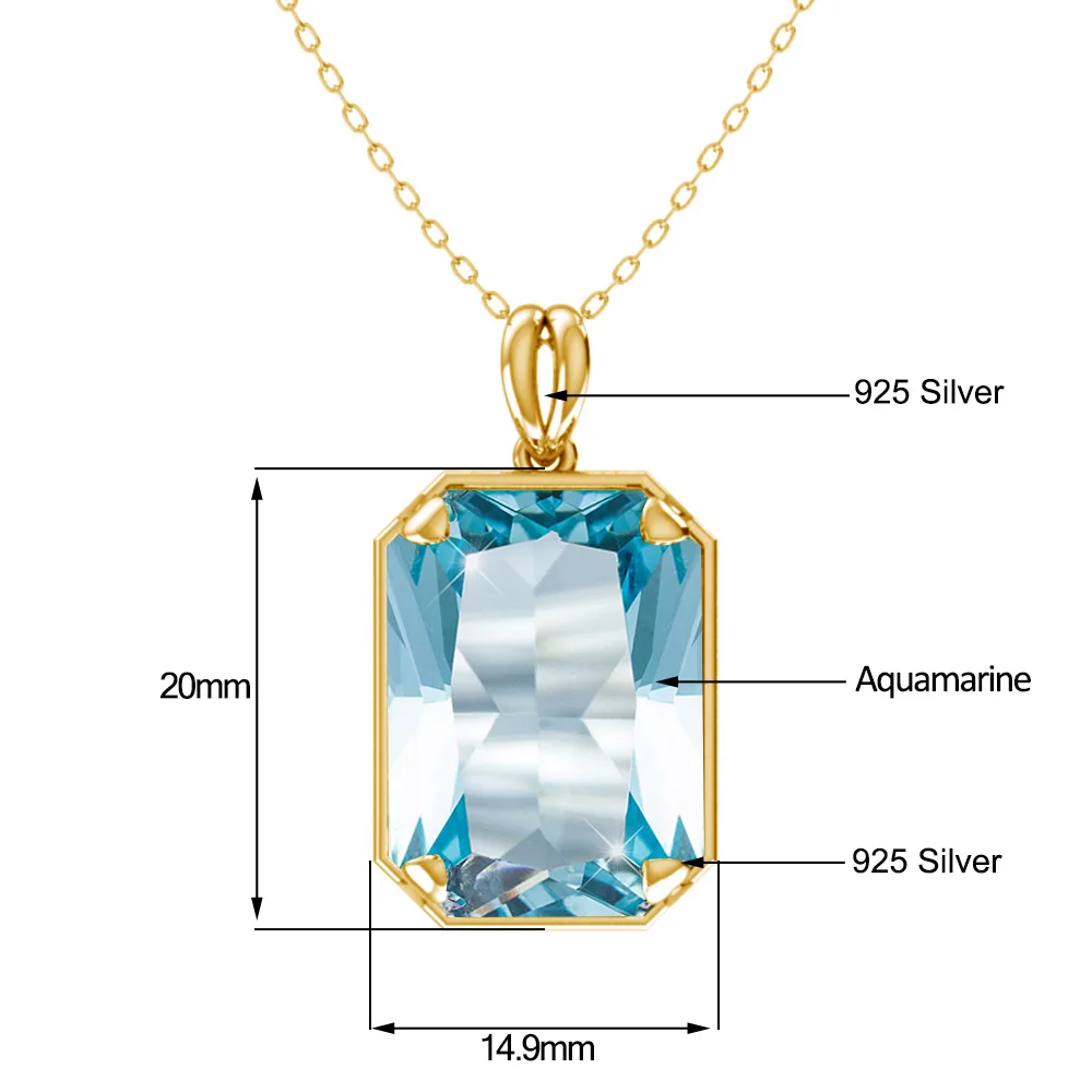 14K Gold Real Pendant For Women 925 Sterling Silver Pendants and Necklaces Birthstone Aquamarine Fine Jewelry Wedding Gifts