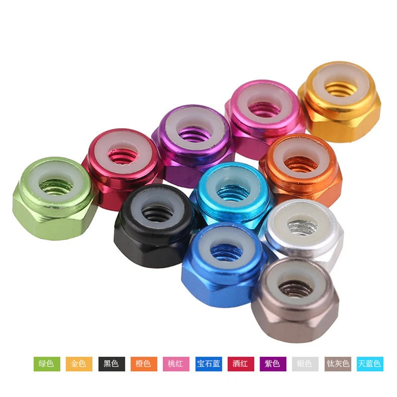 10pcs Aluminum Hex Nut M2 M3 M4 M5 M6 Aluminum Alloy Hex Nylon Lock Nut Self-locking Nuts Locknuts