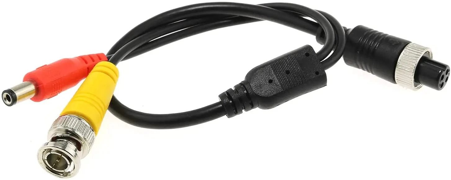M12 Connector to BNC+DC Adapter 35cm/13.78Inch M12 4P Female to Male BNC and DC Extension Cable Aviation Plug for Car Video Came