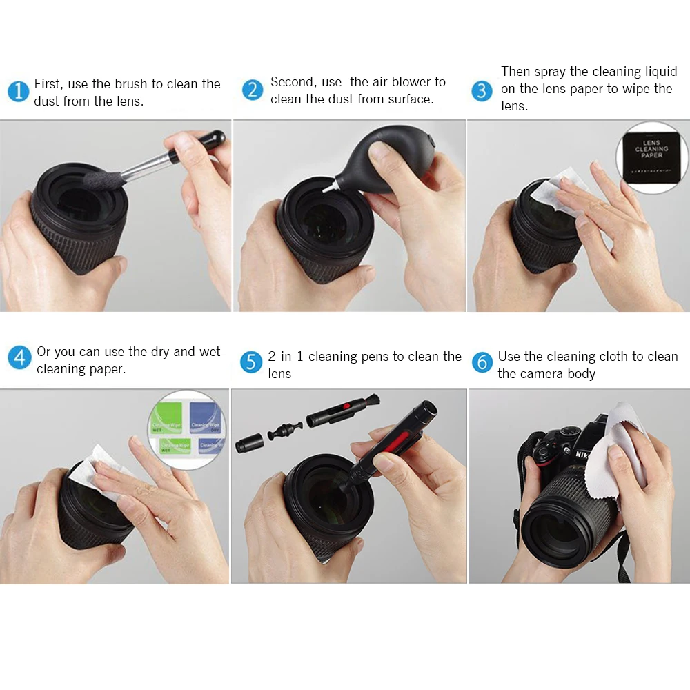 Professional Camera Cleaning Kit Lens Cleaning Kit w Air Blower Cleaning Pen Cleaning Cloth for Most Camera Mobile Phone Laptop