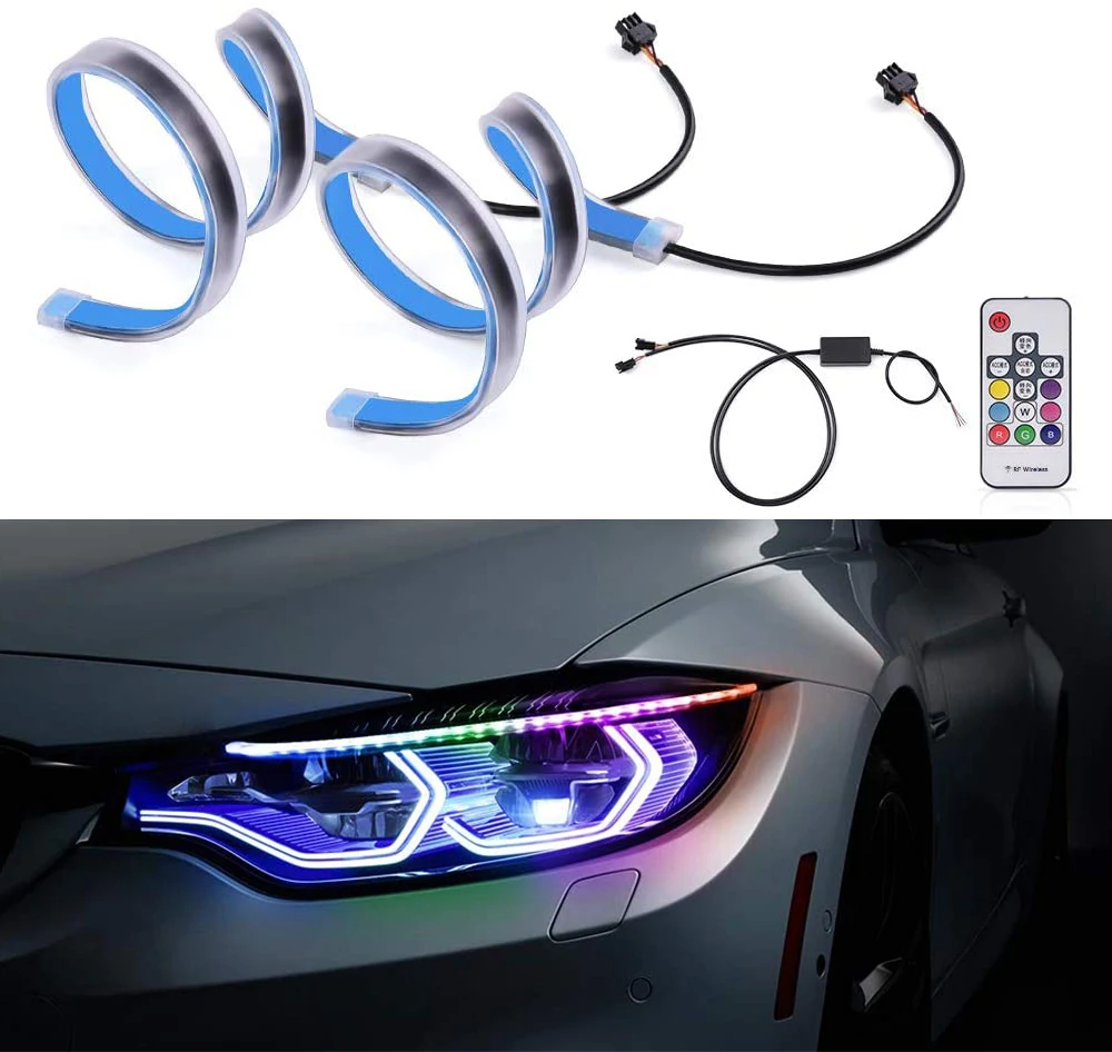 2X Car DRL Daytime Running Light Flexible 12V RGB Light Strip For Car Headlight Exterior Parts Sequential Flowing Turn With DRL