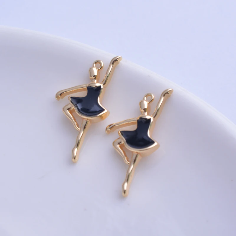 20pcs Copper Gold Color High Quatily Enamel Dancing girl charms Dripping oil Ballet Doll Pendant DIY Jewelry Necklace Making