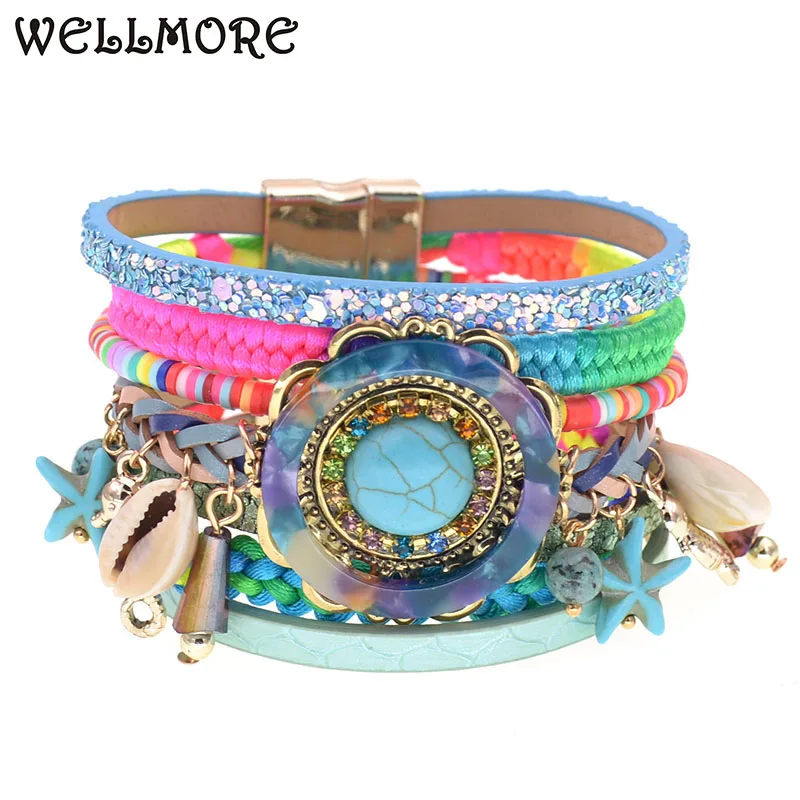 

WELLMORE shell bohemia bracelets women Leather bracelets charm bracelets for women fashion jewelry drop shipping wholesale