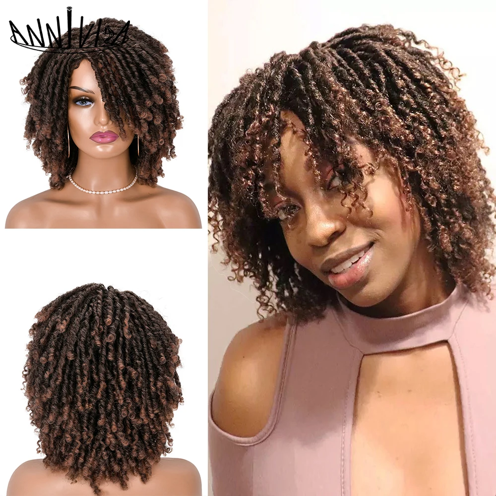 14inch Short Dreadlock Wig Afro Crochet Twist Hair Wigs For Black Women Curly Synthetic Naturel Soft Faux Locs Wig Annivia