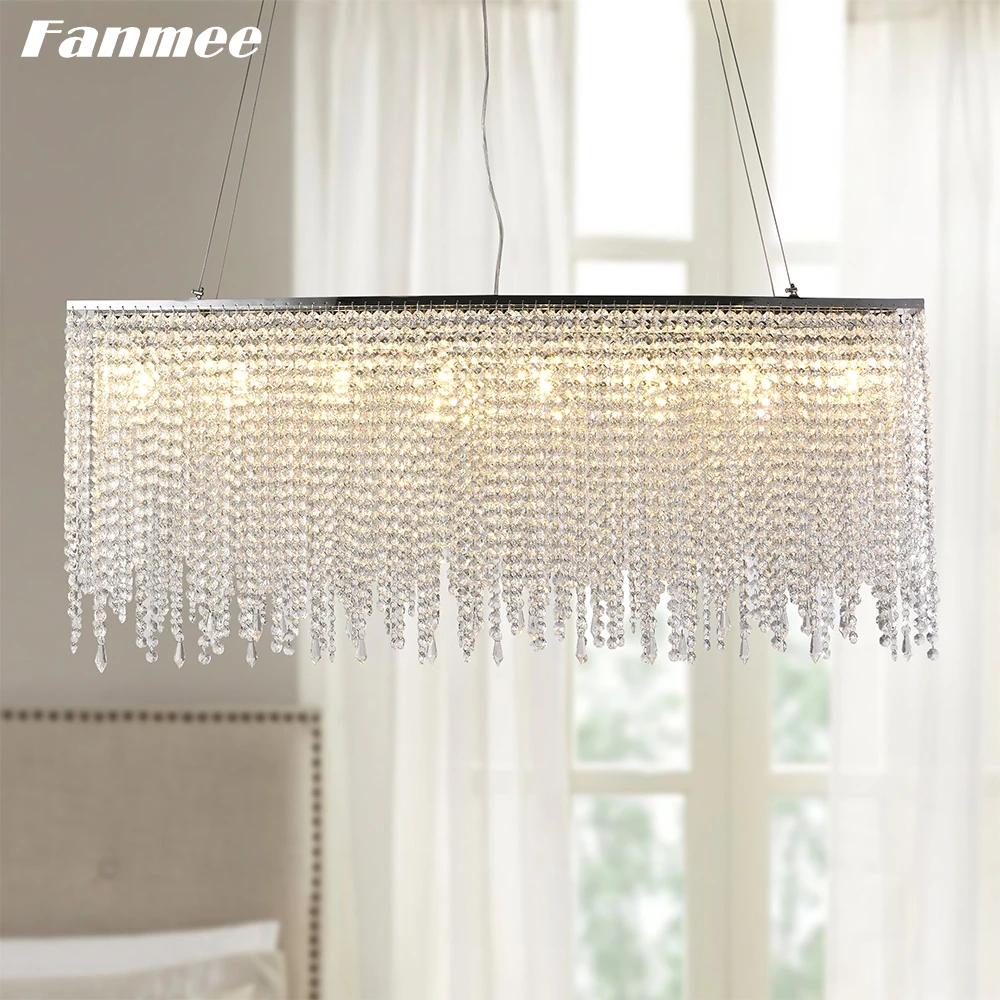 Modern Crystal Pendant Chandelier LED Oval Luxury Clear Crystal Tassel Ceiling Chandelier Lamp  Dining Room Decor Light Fixture