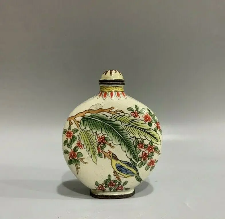 Noble China brass cloisonne enamel painting flower birds Snuff/Perfume Bottle