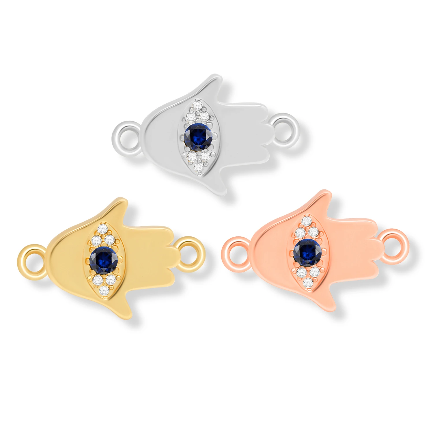 Zirconia Gold-plated Blue Evil Eye Charm  Fatima Hand Hamsa Pendant For Necklace Bracelet Earring DIY Jewelry Making Accessories