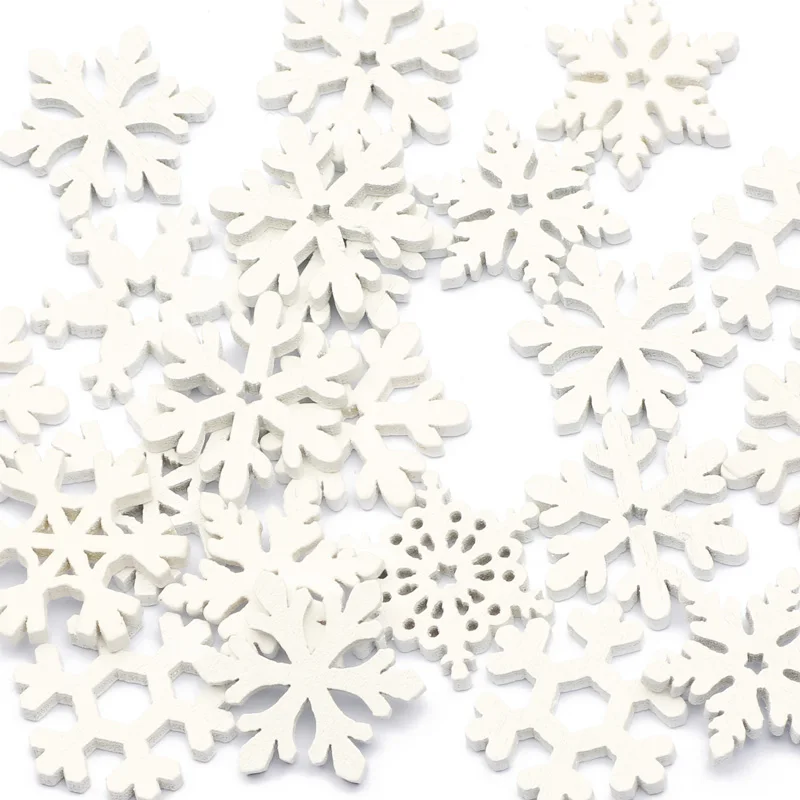 50Pcs 20/25/35mm White Wooden Slice Christmas Snowflake Scrapbooking For Christmas Embellishment Craft DIY Handicraft Decoration