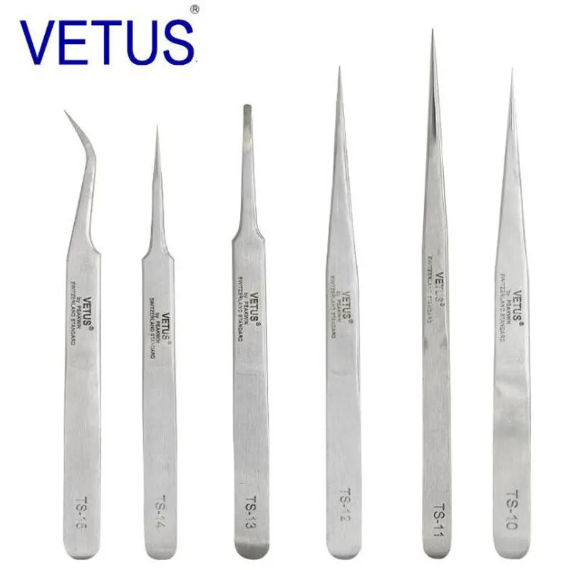 Stainless Steel Eyelashes Tweezers Anti-static High Precision VETUS Tweezers Professional Volumn Lash Extension Makeup Tool