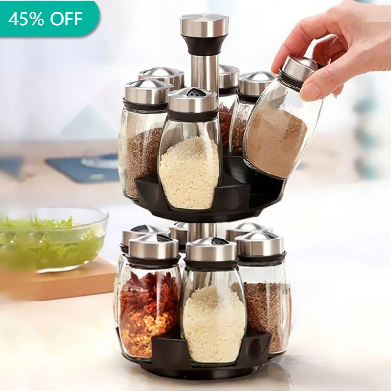 

Spice Jar Glass Organizer Pepper Shakers Flavor Container Seasoning Kitchen Salt Pigs Rack Bottle Holder Flavouring Tank Shelf