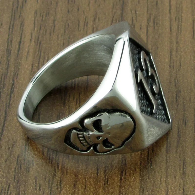 Free Shipping Punk Silver Color Black 316L Stainless Steel Thirteen Skull Ring Rock Number 13 Men\'s Skeleton Rings