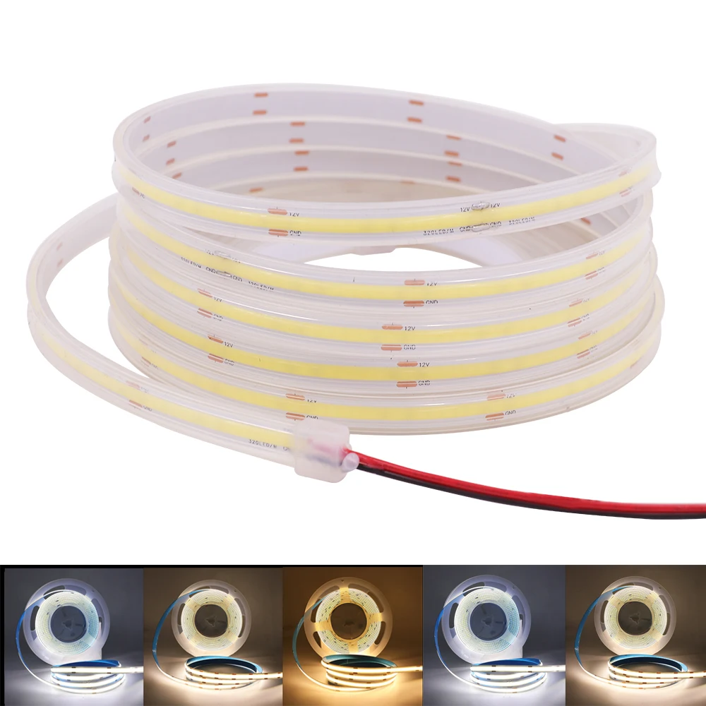 COB LED Strip Light IP67 Waterproof 480 528 LEDs High Density FOB COB Flexible LED Lights Ra90 3000K 4000K 6000K LED Tape DC12V