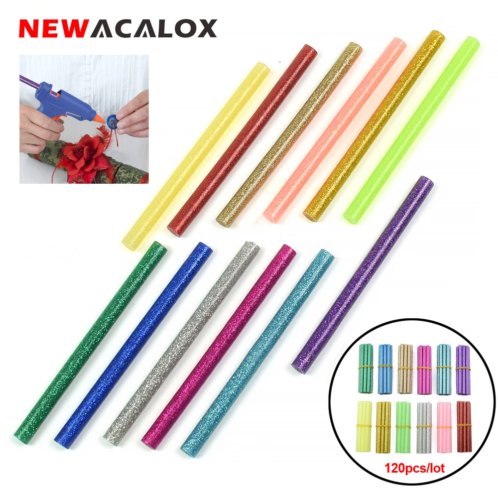 NEWACALOX Mini Hot Glue Sticks 120 Pack Multi Colored Glue Gun Sticks Hot Melt High Viscosity Glue Stick in 15 Colors for DIY