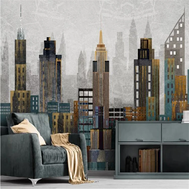 

wellyu Custom wallpaper papel de parede Retro nostalgic abstract architectural landscape background wall decorative painting