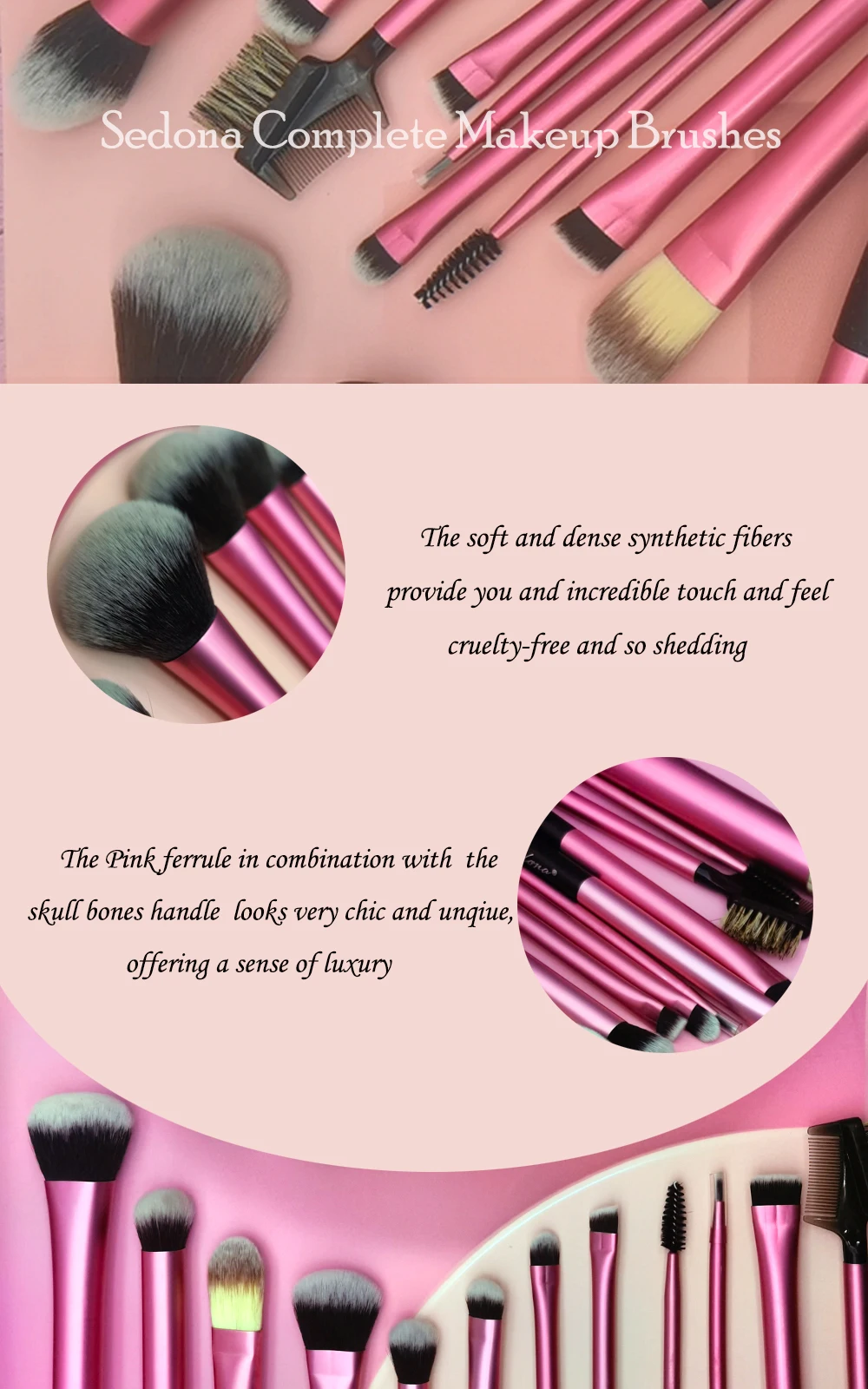 5pcs pink super soft taklon hair makeup brush basic professional kit