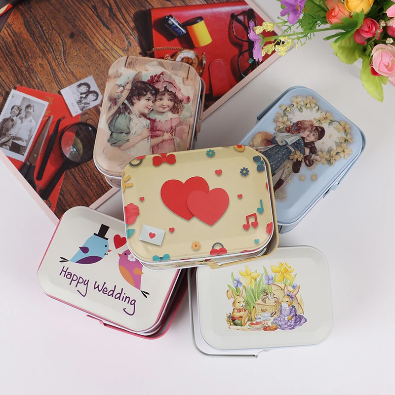 1pcs new 2021 makeup tool storage box retro cute small suitcase storage tin candy box earphone box small suitcase change box