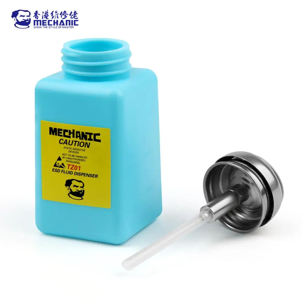 MECHANIC 180ml Metal Cap Liquid Alcohol Bottle Press Pumping ESD Fluid Dispenser Plastic Container For PCB Motherboard Cleaning