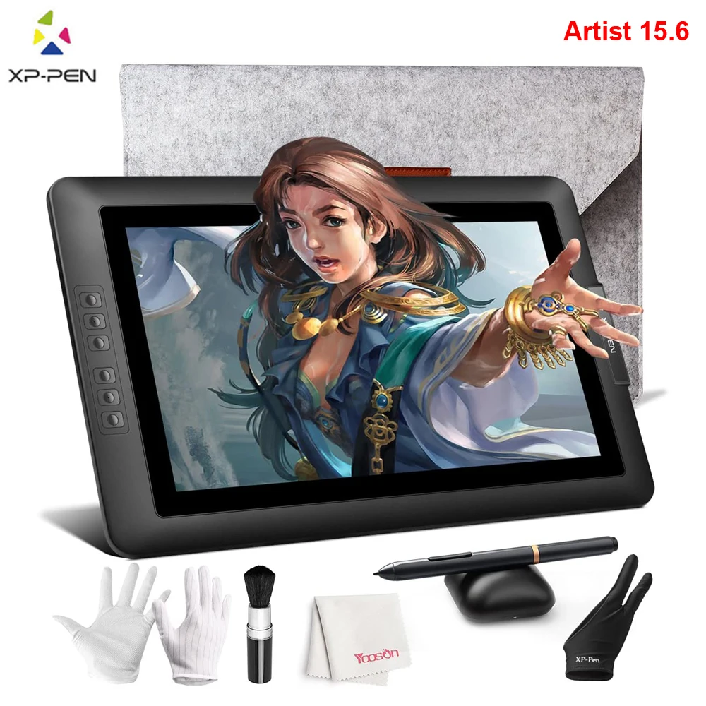 Xp-pen-tablet gráfico artist 15.6, mesa digitalizadora para desenho digital, caneta gráfica com 8192 de sensibilidade à pressão, ângulo visual de 178 graus