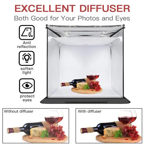 फोटो स्टूडियो लाइट बॉक्स 16x16 इंच 40x40 सेमी फोटोग्राफी एडजस्टेबल ब्राइटनेस फोटो बैकग्राउंड शूटिंग टेंट किट 132 एलईडी लाइट्स के साथ 8 best sales फोटो लाइट बॉक्स - №3