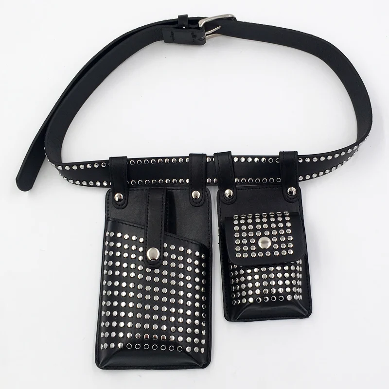 2PCS Nity Belt Bag For Women Punk Motorcycle Waist Bags Female Fanny Pack Crossbody Function Chest Bag Hip Hop Phone Purse