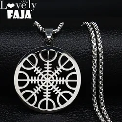 Pagan Amulet Helmet Awe Aegishjalmur Viking Compass Talisman Scandinavian Vegvisir Stainless Steel Necklaces Jewelry N3033S03
