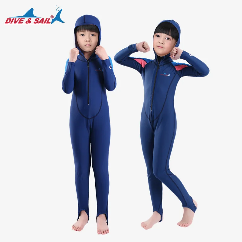 

One-Piece Full Body Dive Skin Rash Guards Swimsuit with Hood for Kids and Adults, Sun UV Bathing Suit for Girls Boys, Swimwear