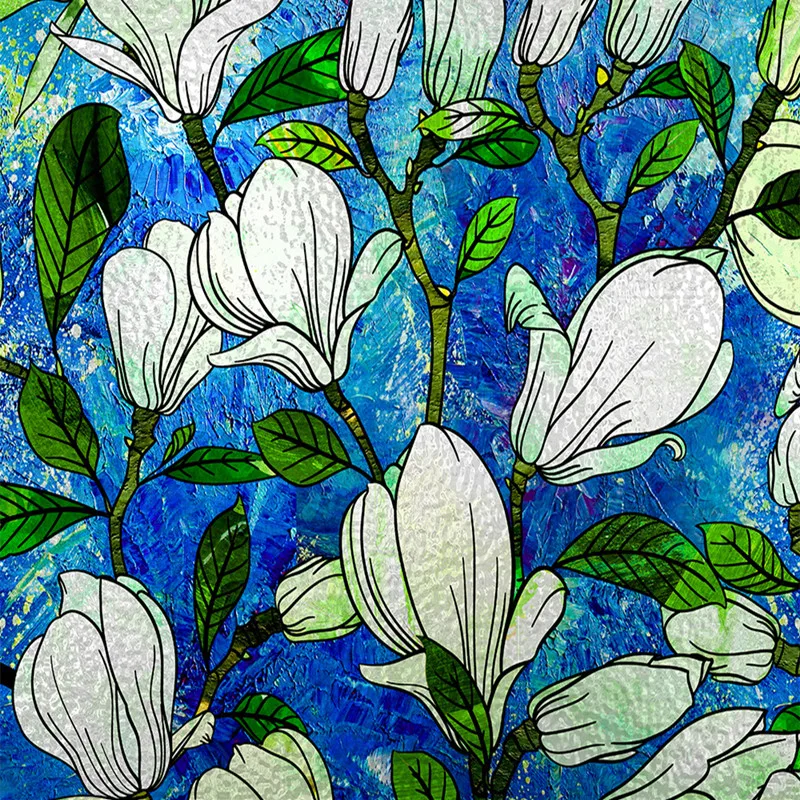 Blue white flower electrostatic film living room bedroom garden bathroom glue-free glass sticker window film