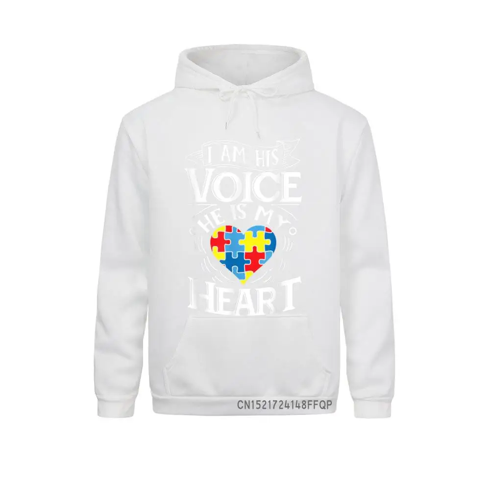 I Am His Voice He Is My Heart Autism Awareness Pullover Street Long Sleeve Hoodies Women's Sweatshirts Sportswears Retro