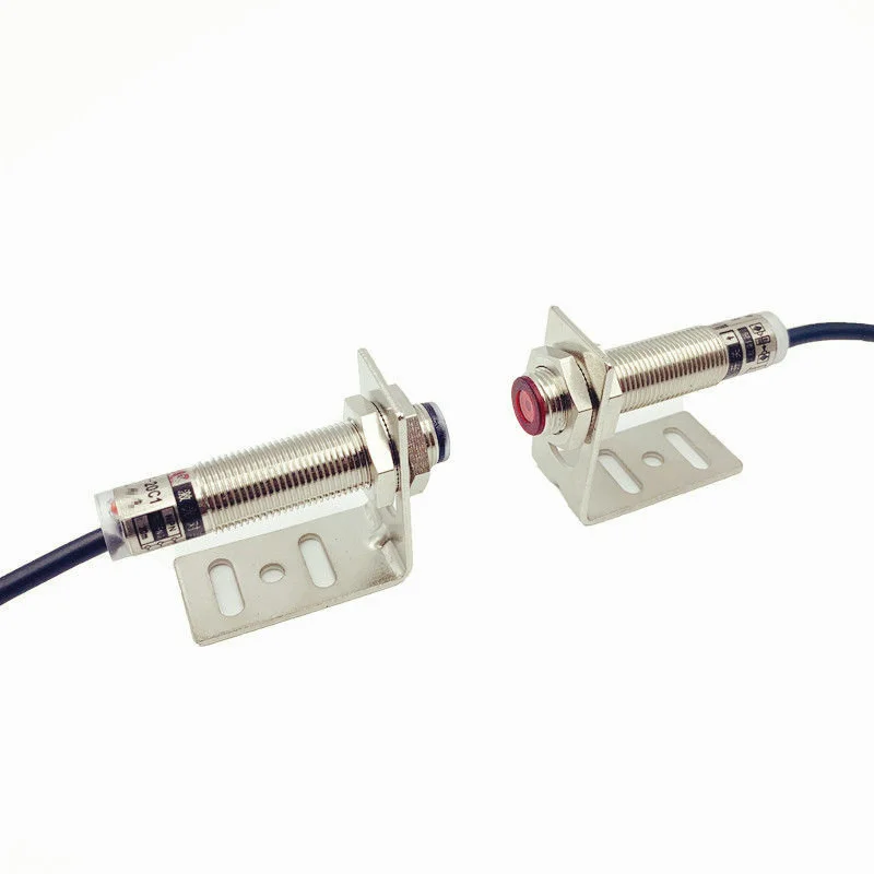 M12 M18 Laser Visible Light Sensor Thru-Beam สวิทช์20เมตรปรับ6-36VDC IP67 200mA NPN /PNP NO /NC